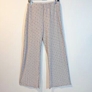 Zara Womens Palazzo Wide Leg Pants Black & Cream Size L High Rise Silky Stretch